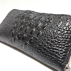 クロコ型押し 長財布 ラウンドファスナー 財布 ウォレット ブラック 黒