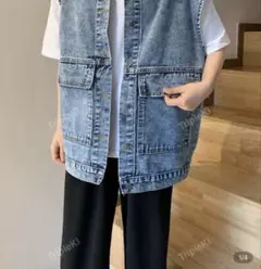 SHEIN ウォッシュド フラップポケット デニム ベスト トップス