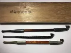 ◆煙管3本◆勲六等瑞宝章 金工師 吉田省吾作 純村田張煙管 純銀 キセル 喫煙具