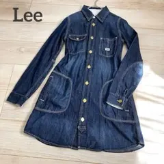 Lee デニムワンピース ひざ丈 ワンピース デニム 金ボタン 青 ネイビー S