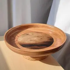 木の皿 松 幅23.5cm 高8.4cm 黒柿 足付盆 手作り 木製 超銘木