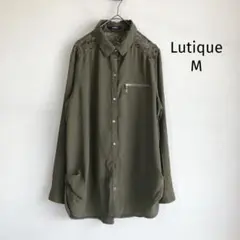 ルティーク Lutique シャツ M レース 透け感 カーキ 薄手 春秋