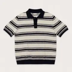 ZARA 高級感 ボーダー半袖ポロニット 美品 メンズM