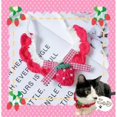S いちご 首輪 チョーカー 手編み ペット 犬 猫 苺 可愛い インスタ 人気