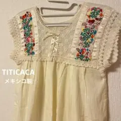 TITICACA チチカカ メキシコ製 刺繍 リボン 編み込み 半袖 花柄