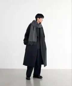 WYM/SMOOTH MELANGE WRAP COATウール混合 ロングコート