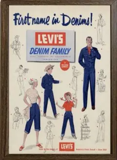LEVI'Sデニムファミリー1950年代インテリアポスターA4サイズフレーム付き