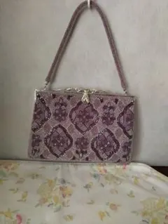 レトロ　ビーズバッグ　パープル