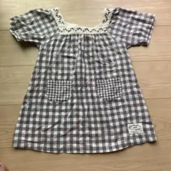茶色と白のチェック柄 半袖ブラウス
