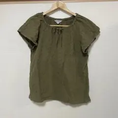 PEAK オリーブ色 半袖トップス レトロ 森ガール リボン