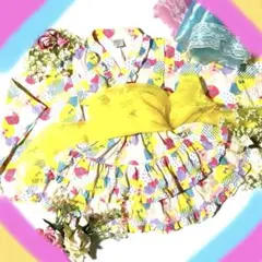 《美品》フタフタ女の子浴衣ドレス120 カラフル　選べる帯付　祭り姫可愛い