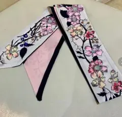 Dスカーフ 水彩画 スカーフ 細スカーフ バッグスカーフ バッグ飾り ピンク