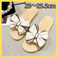 リボンサンダル レディース ナチュラル 韓国 25ｃｍ 夏 かわいい 白 大きめ