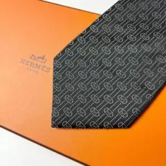 エルメス HERMES ネクタイ シルク フランス製 ブラック 【ドット】