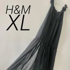 H&M ワンピース ロング ラッフル ノースリーブ 黒 XL