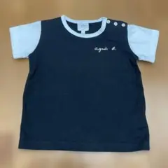 agnès b. ボタン付きTシャツ 2歳 黒/グレー