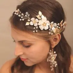 髪飾り　ヘッドドレス　ピンク　ゴールド　花　卒業式　結婚式　金色　プレゼント