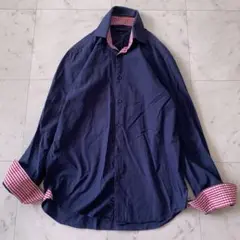 TOMMY HILFIGER メンズ シャツ ダークネイビー チェック切り替え