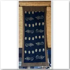 【ハンドメイド中古品】絵絣　大判タペストリー　縦長　古布　和布　藍染