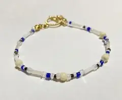 ビーズブレスレット 　青と白