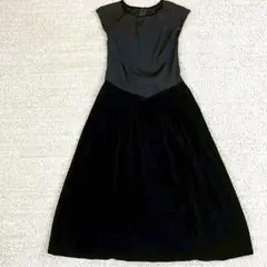 半袖ドッキングフレアワンピース リブ ロング丈 ベロア 美シルエット ドレス