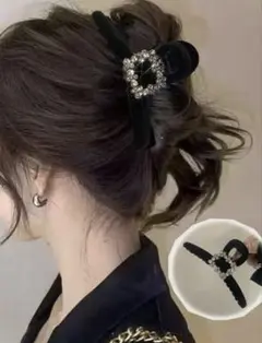 ヘアクリップ 黒 ストーン
