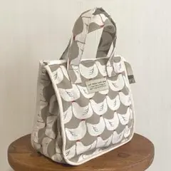 保冷保温お弁当袋　大き目ランチバッグ　ニワトリ×ベージュ　ハンドメイド631