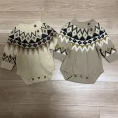 ニットロンパース 70サイズ ベージュ・ブラウン