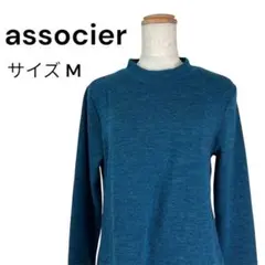 associer（M）長袖トップス ダークブルー モックネック ニットカットソー