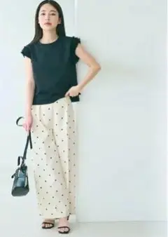 coca ドットパンツ　アイボリーｌサイズ