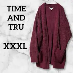 TIME AND TRU 【XXXL】バーガンディ カーディガン ニット 大きめ