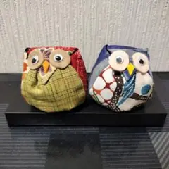 布製　フクロウの置物 　台座付　縁起物　開運インテリア