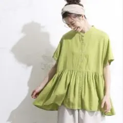 【新品】ソウルベリー　青林檎なフリルシャツ　コットン　リネン　M