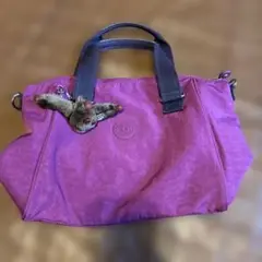KIPLINGパープル ナイロン ハンドバッグ ゴリラホルダー付き