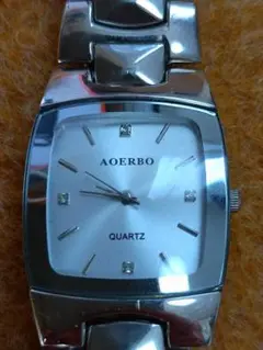 AOERBO　QUARTS　スクエア　シルバー　アナログ　コマ　腕時計