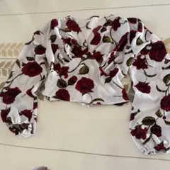 DAZY 赤いバラ柄クロップドブラウス