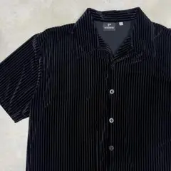 90s POSITANO ベロア シアー　オープンカラーシャツ ブラックL