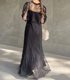 Thevon黒オケージョンボレロレイヤーレースキャミワンピースドレスゼヴォン