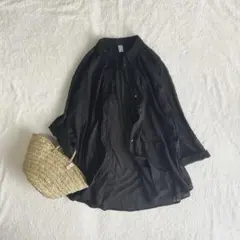 akane コットン ギャザー ワイド シアー ブラウス ブラック M ~ L