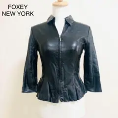 FOXEY NEW YORK フェイクレザー jacket7部袖 ブラック 38