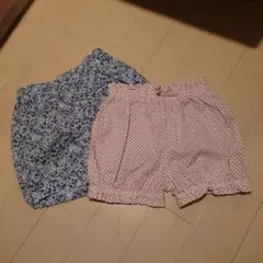 青い花柄と赤いドットのパンツ2枚セット ペアレンツドリーム