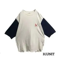 H.UNIT エイチユニットベースボールシャツプリントロゴ五分袖カットソー古着
