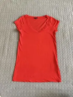 theory フレンチスリーブTシャツ　レッド　ロング丈ストレッチ