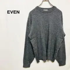 イーブン　グレー 長袖　ニット　セーター　丸首　レギュラー丈　編み込み　 L