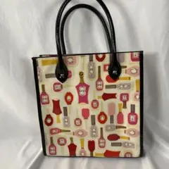 美品　ルルギネスロンドン　ビニールコーティング　総柄　コスメ柄　トートバッグ