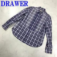 Drawer ドゥロワー シャツ ピンタック ブルー チェック 36 C3564