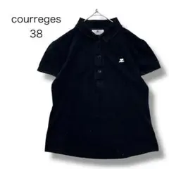 クレージュ　ポロシャツ　３８　黒　半袖　刺繍ロゴ　シンプル　無地　▼