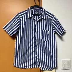 THE HARD MAN 半袖シャツ Mサイズ 青白ストライプ