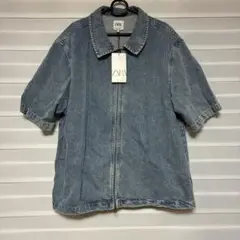ザラ zara ジッパー デニムシャツ ブルー XL