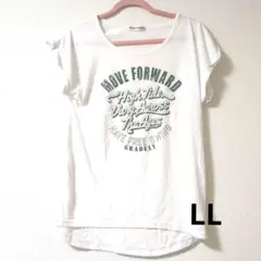 ホワイト グラフィックプリント TシャツLLサイズ